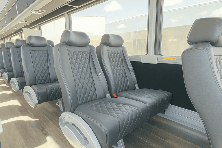 interior of Leander Minibus Company charter bus