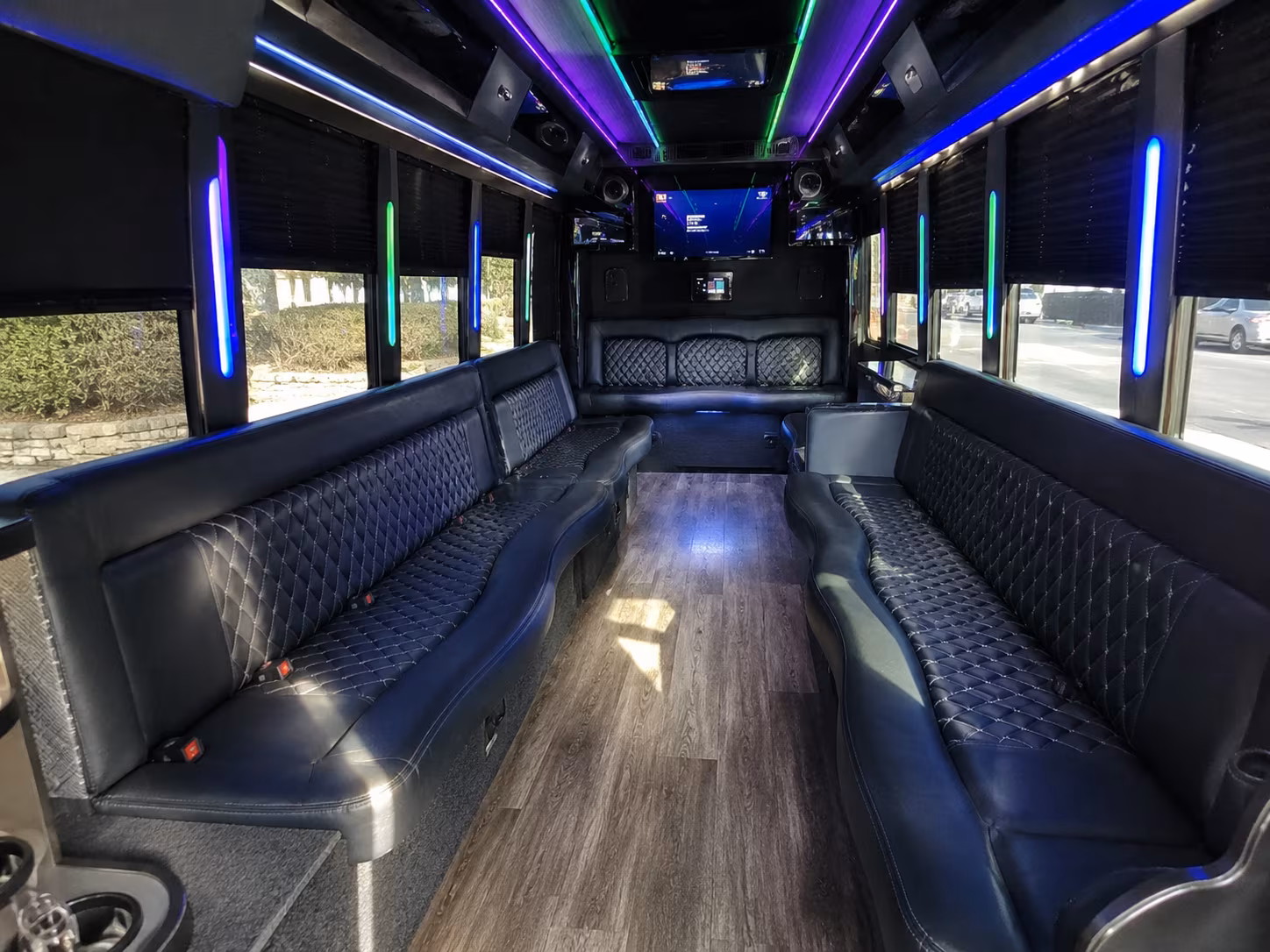 leander 15 passenger party bus interior