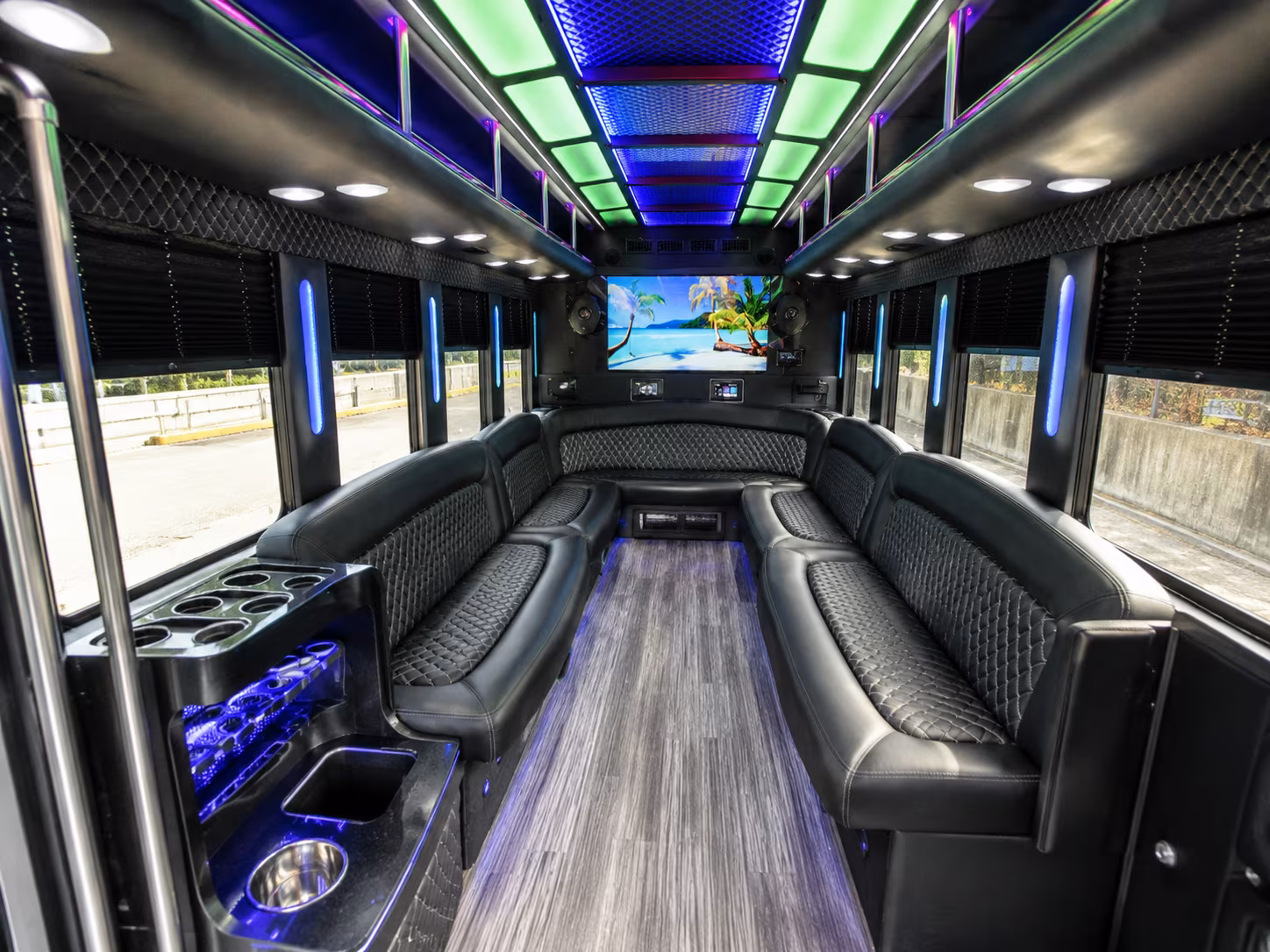 leander 18 passenger party bus inside