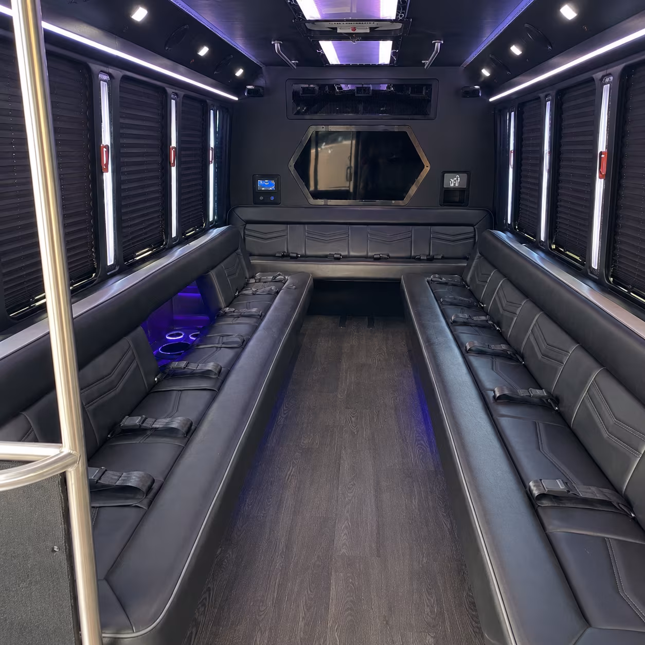 leander 18 passenger party bus interior