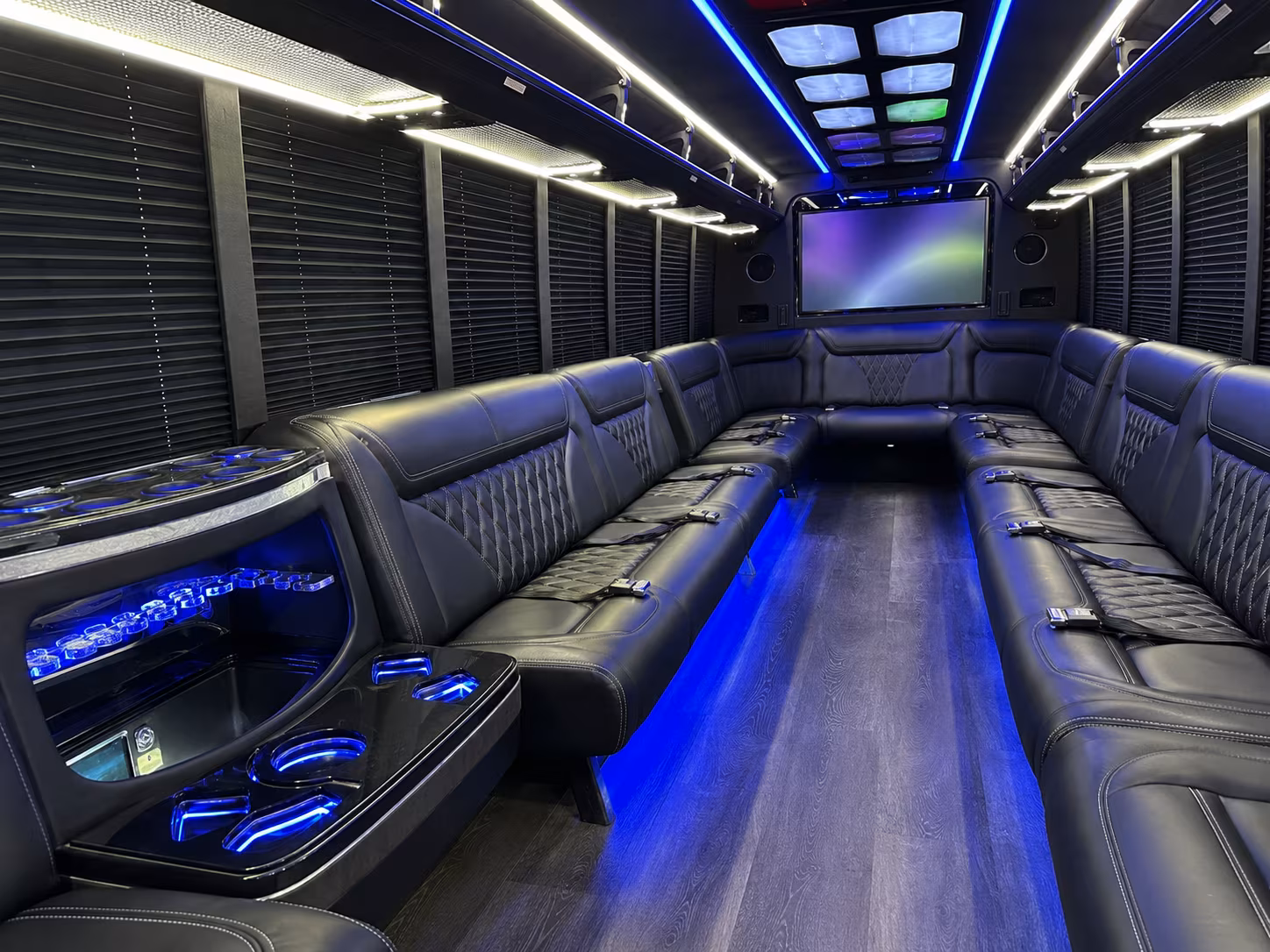 leander 20 passenger party bus inside