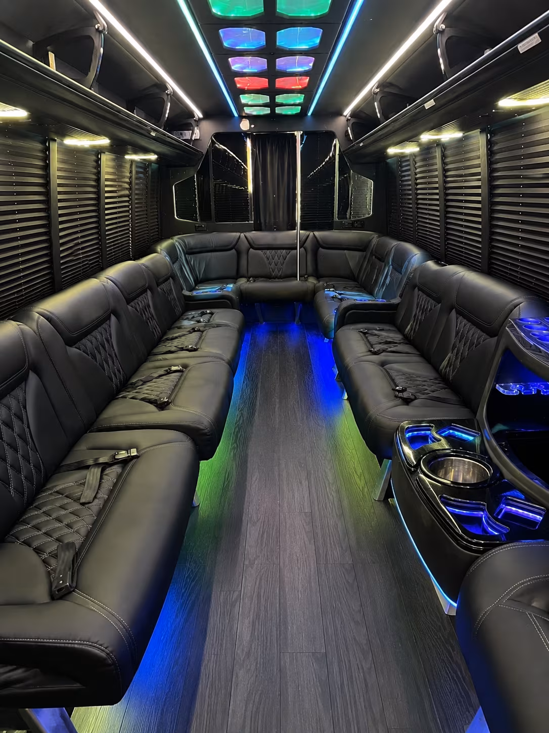 leander 20 passenger party bus interior