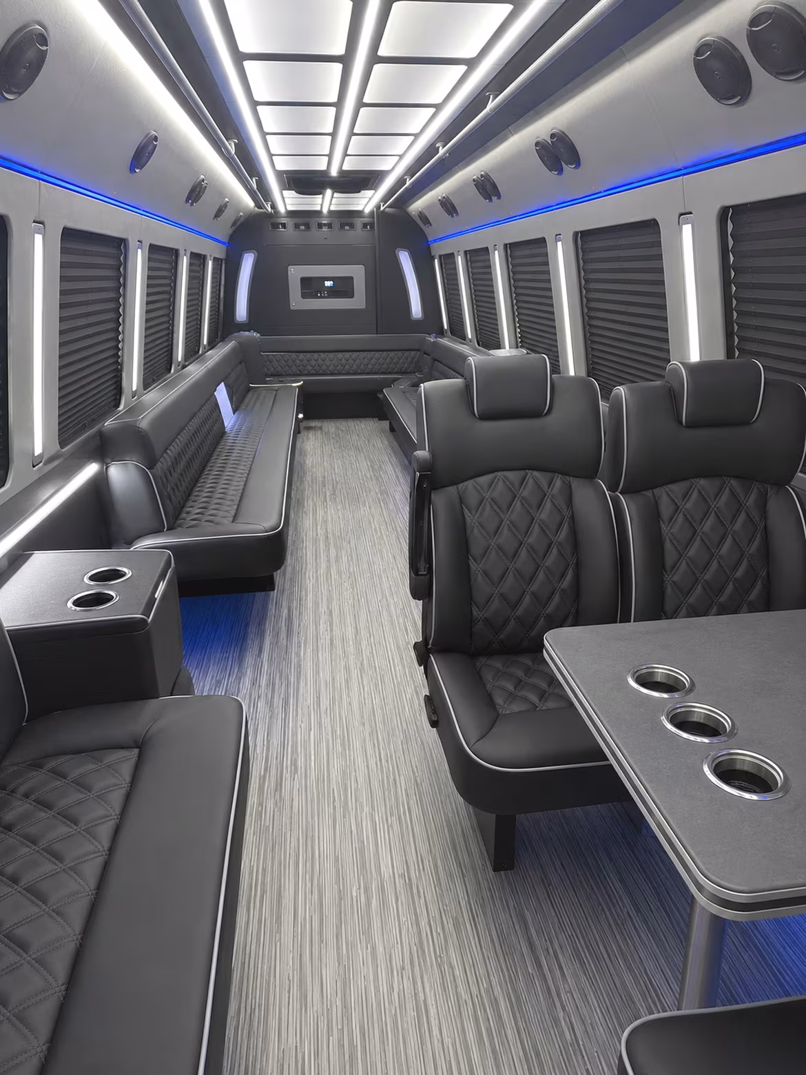 leander 25 passenger party bus inside