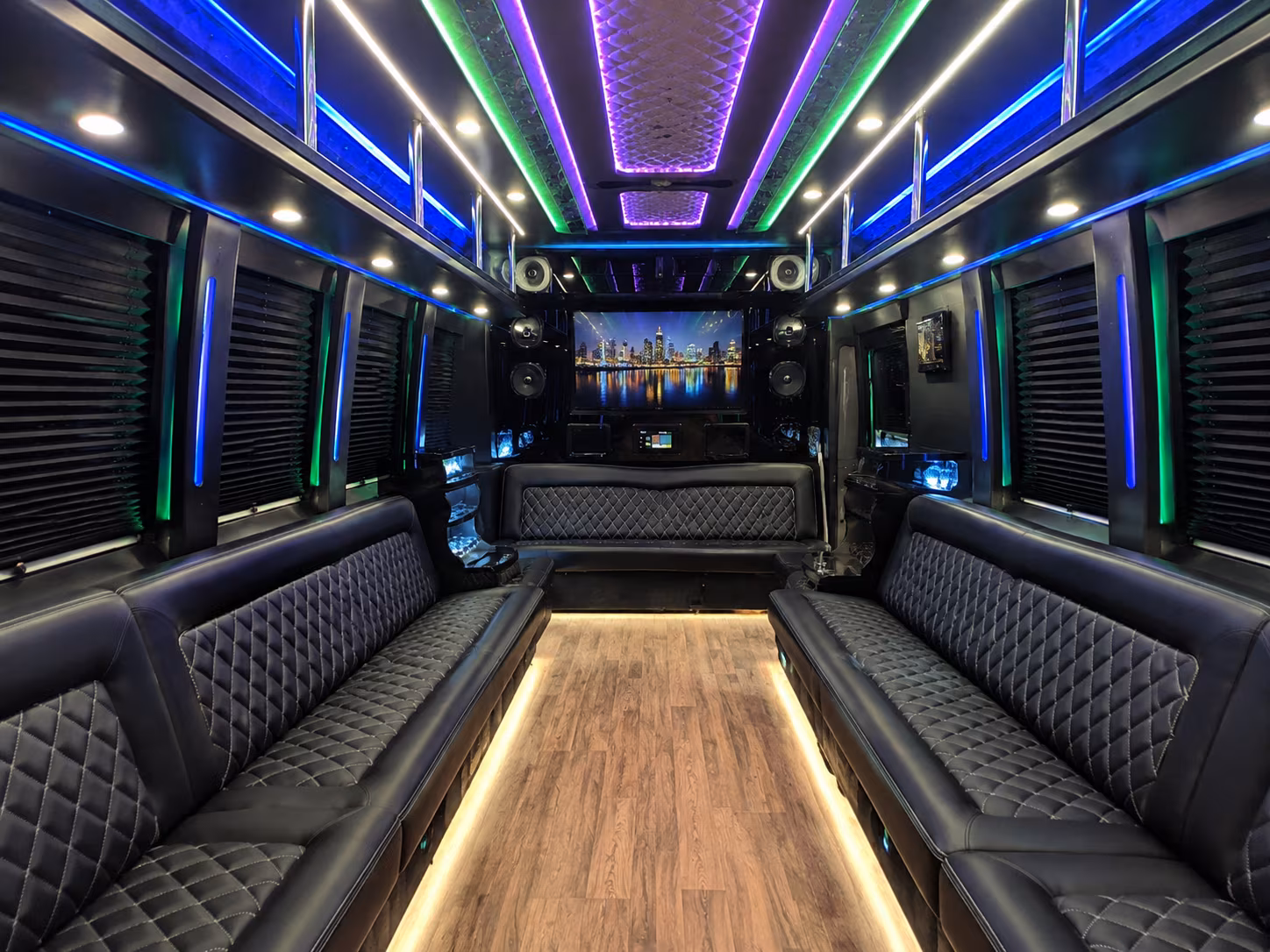 leander 25 passenger party bus interior