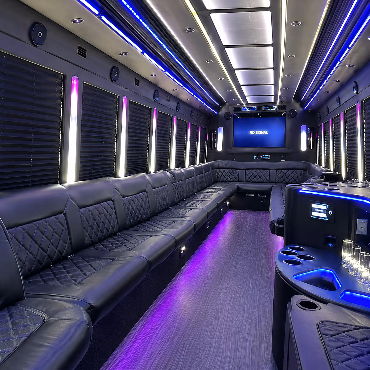 leander 30 passenger party bus inside