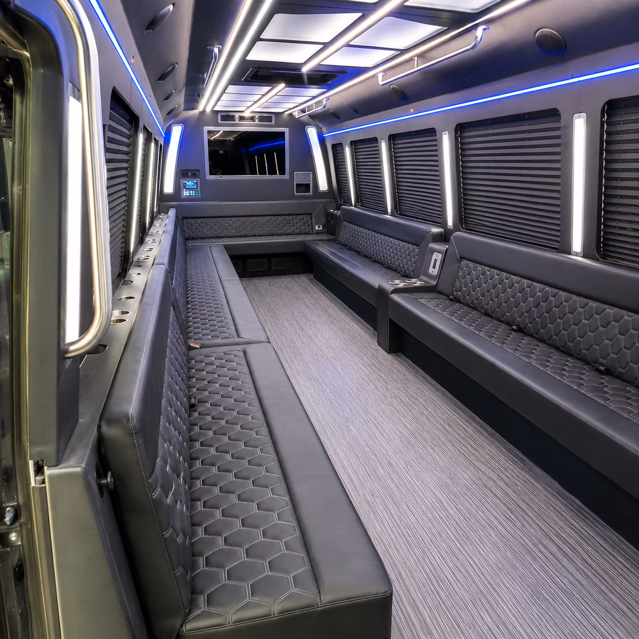 leander 40 passenger party bus interior