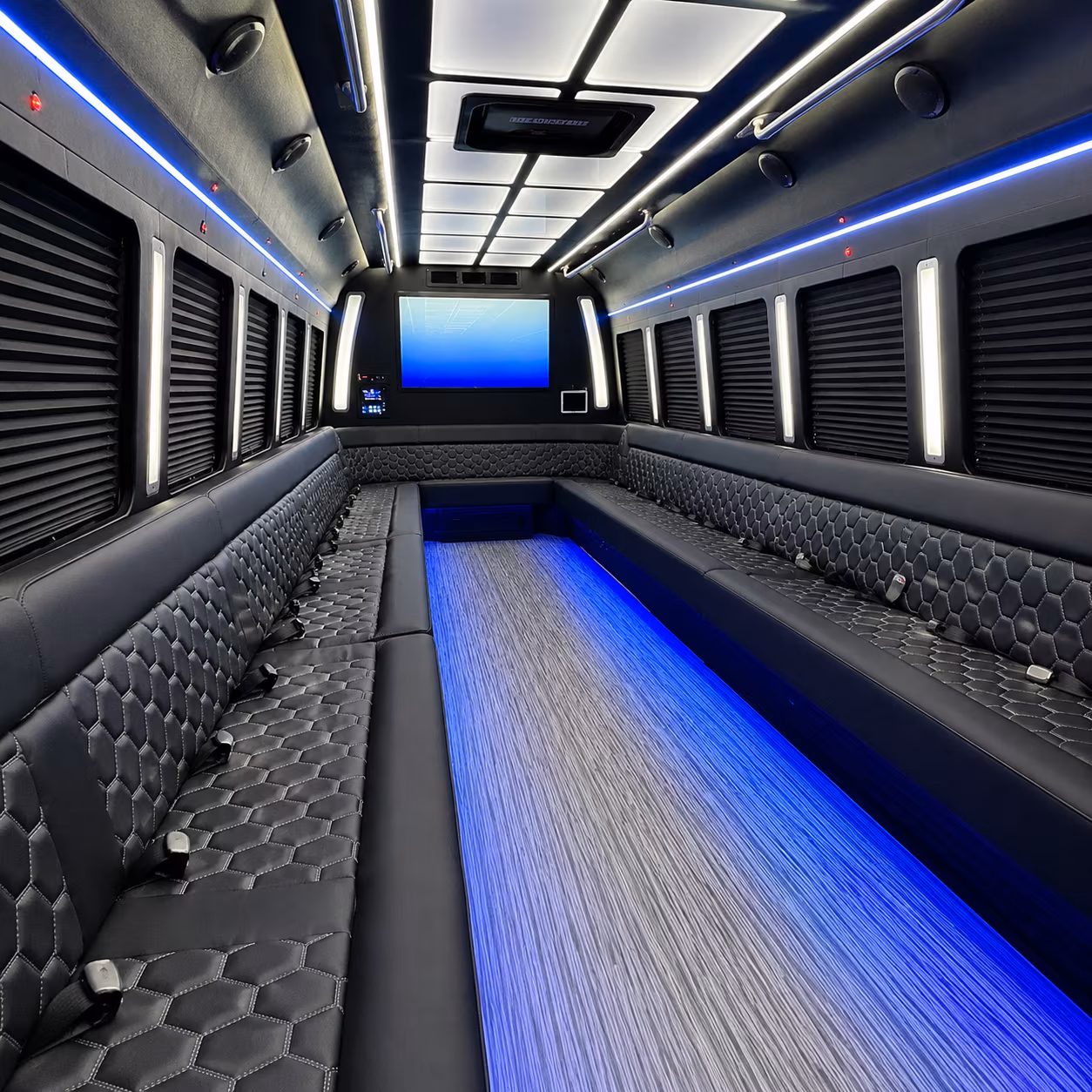 leander 50 passenger party bus inside